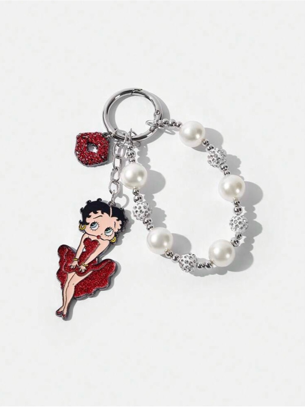 Betty Boop Red Glitter Pearl Charm Keychain/Bag Charm Absolutely Stunning 🤩